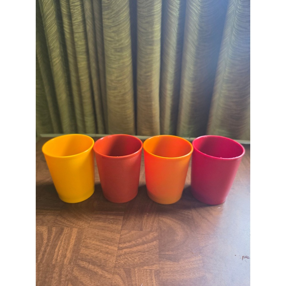 Vintage Tupperware Tumblers Set of 4 Juice Cups 6 oz Autumn Harvest Colors